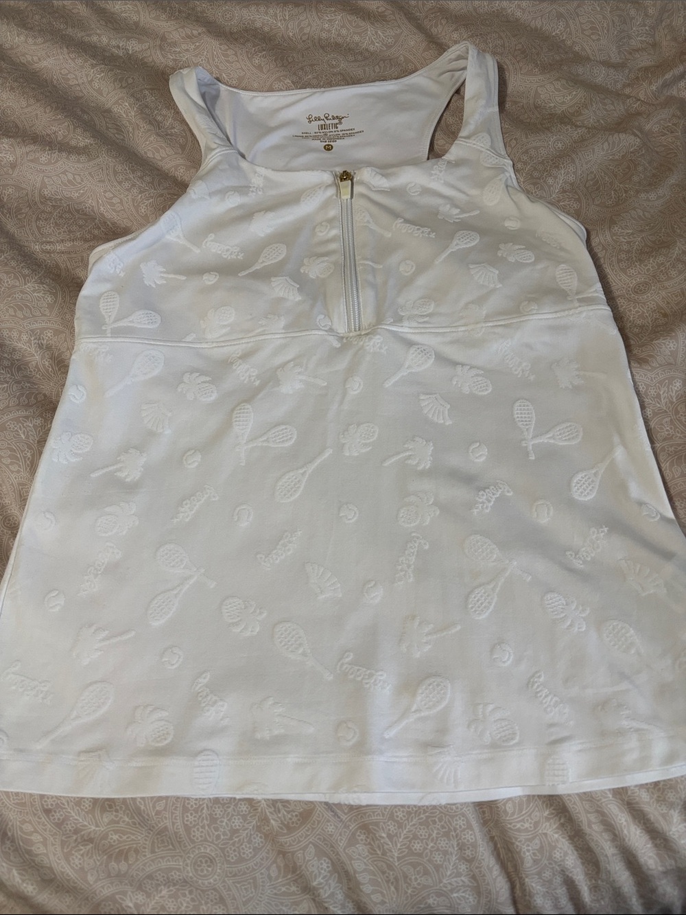Lilly Pulitzer White Zip-Front Tank with Textured Motif